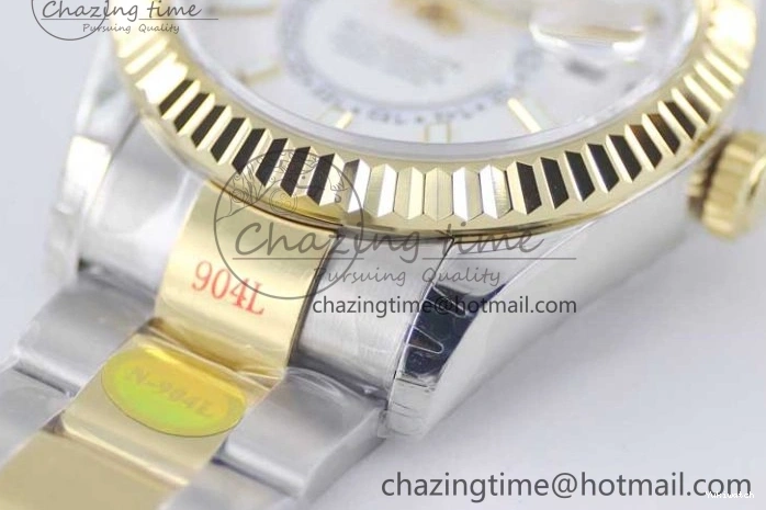 YG Asian SS Dial Edition Sky-Dweller Best 23J to 904L 1:1 Noob White on Bracelet 9001 SS YG 0301